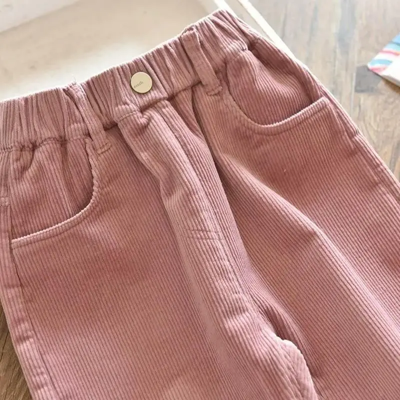 Kids Warm Pants Boy Girls Autumn Winter Corduroy Thick Outer Wear Sports Trousers 1-9Y Children Clothes Casual High Waist Pants