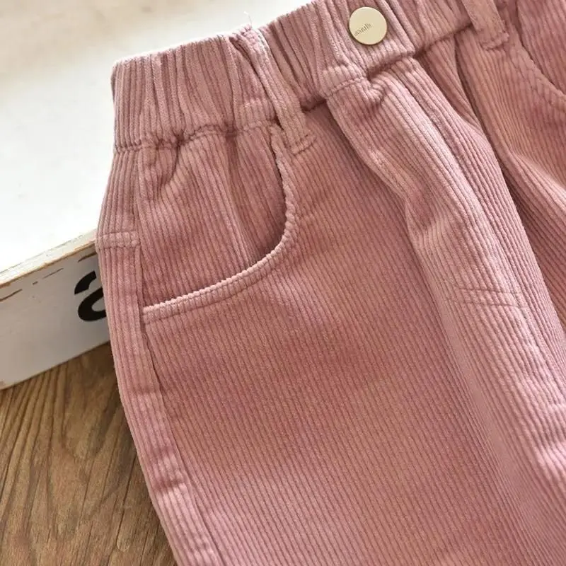Kids Warm Pants Boy Girls Autumn Winter Corduroy Thick Outer Wear Sports Trousers 1-9Y Children Clothes Casual High Waist Pants