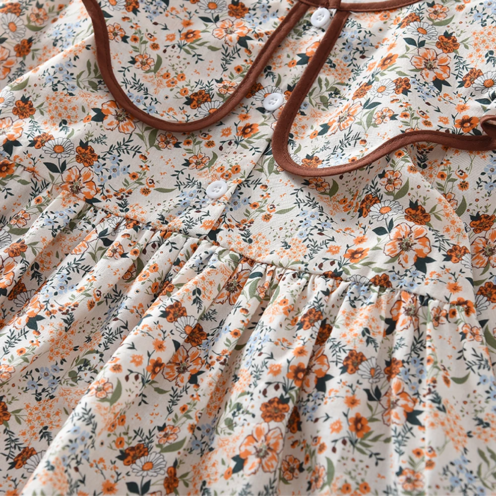 2-6 Year Old Girls' Casual Clothes Autumn New Item Lapel Long Sleeved Floral Dress Sweet and Lovely Countryside Style