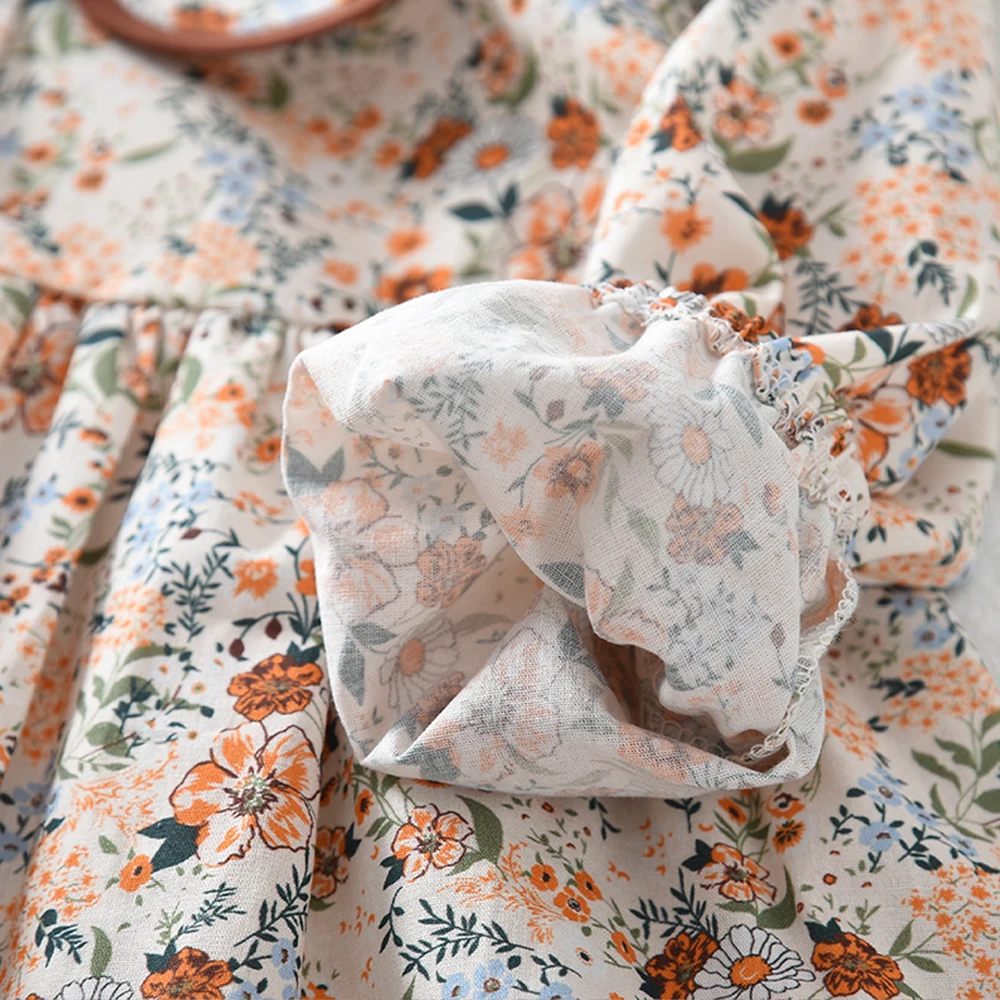 2-6 Year Old Girls' Casual Clothes Autumn New Item Lapel Long Sleeved Floral Dress Sweet and Lovely Countryside Style