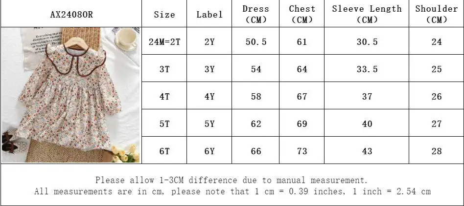 2-6 Year Old Girls' Casual Clothes Autumn New Item Lapel Long Sleeved Floral Dress Sweet and Lovely Countryside Style