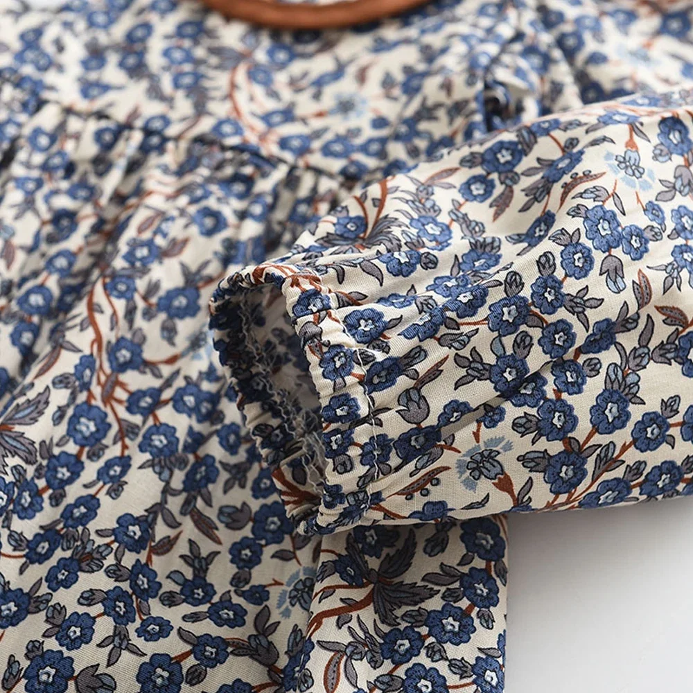 2-6 Year Old Girls' Casual Clothes Autumn New Item Lapel Long Sleeved Floral Dress Sweet and Lovely Countryside Style
