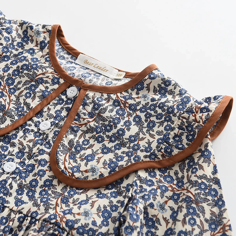 2-6 Year Old Girls' Casual Clothes Autumn New Item Lapel Long Sleeved Floral Dress Sweet and Lovely Countryside Style