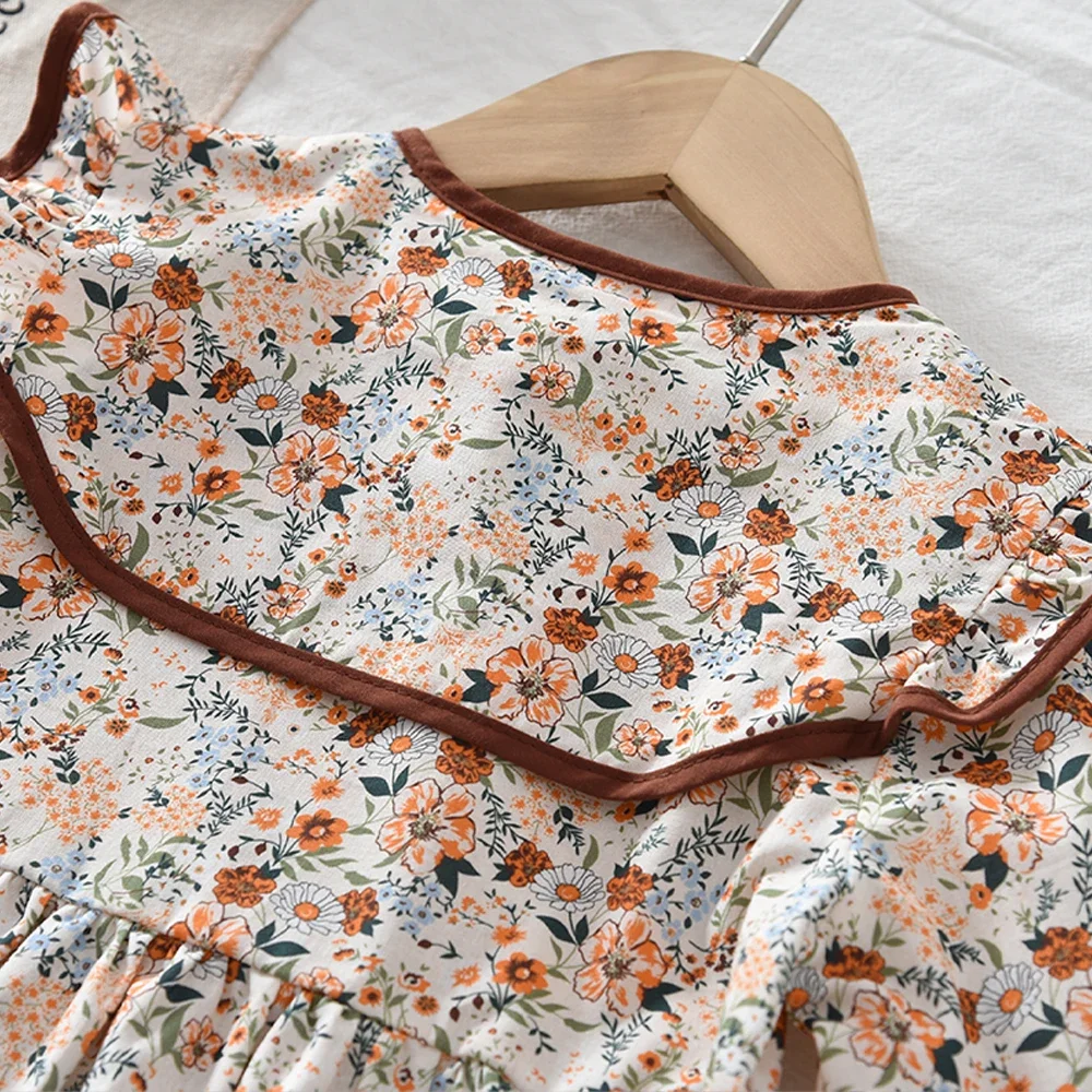 2-6 Year Old Girls' Casual Clothes Autumn New Item Lapel Long Sleeved Floral Dress Sweet and Lovely Countryside Style