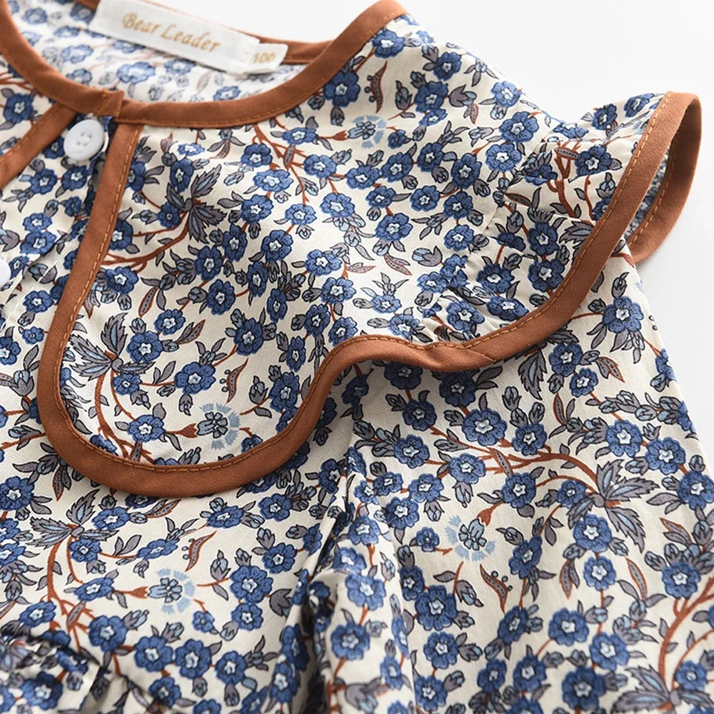 2-6 Year Old Girls' Casual Clothes Autumn New Item Lapel Long Sleeved Floral Dress Sweet and Lovely Countryside Style