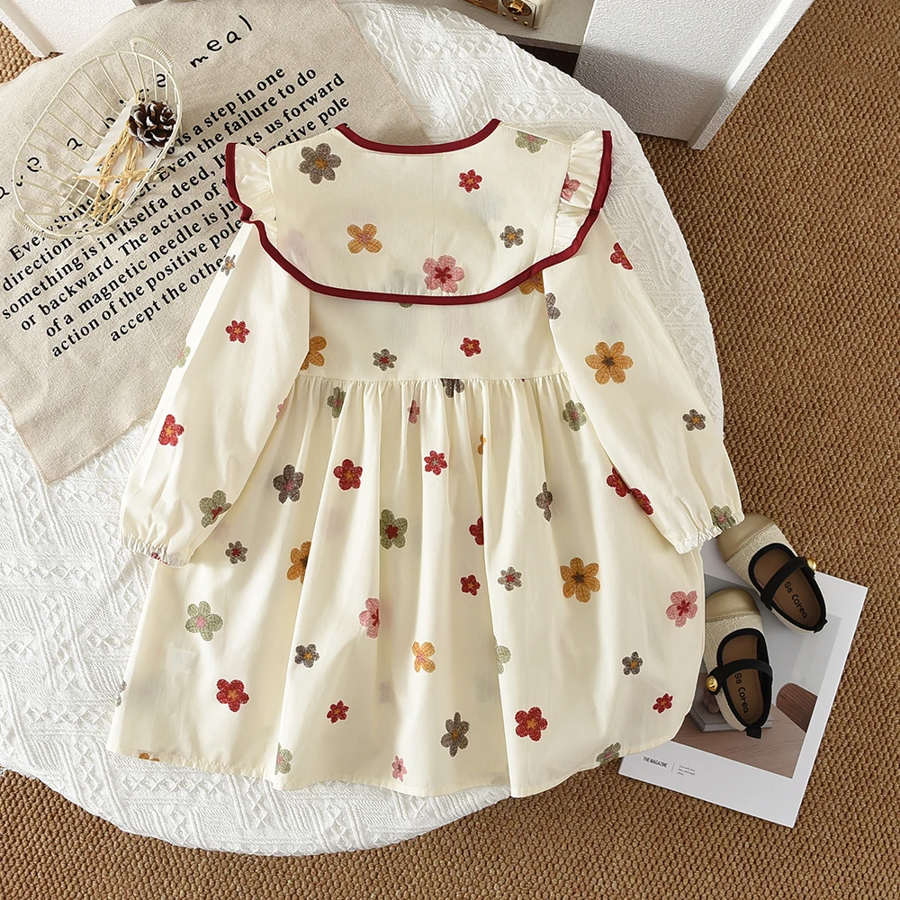 2-6 Year Old Girls' Casual Clothes Autumn New Item Lapel Long Sleeved Floral Dress Sweet and Lovely Countryside Style