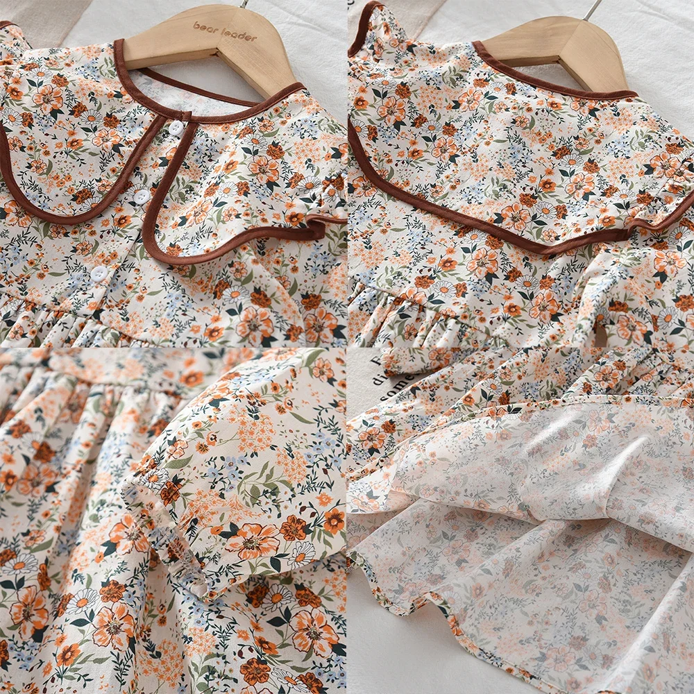 2-6 Year Old Girls' Casual Clothes Autumn New Item Lapel Long Sleeved Floral Dress Sweet and Lovely Countryside Style