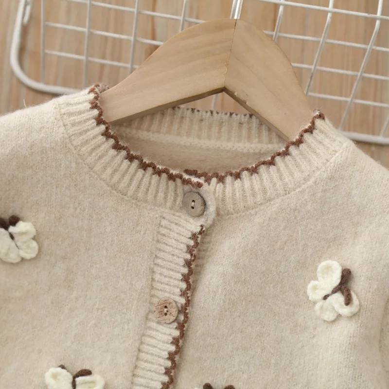 LILIIGIRL New Autumn Kids Sweater Set 2-6T Sweet Butterfly Girls Cardigan + Brown Skirt Korean Version Children Knitted Outfit