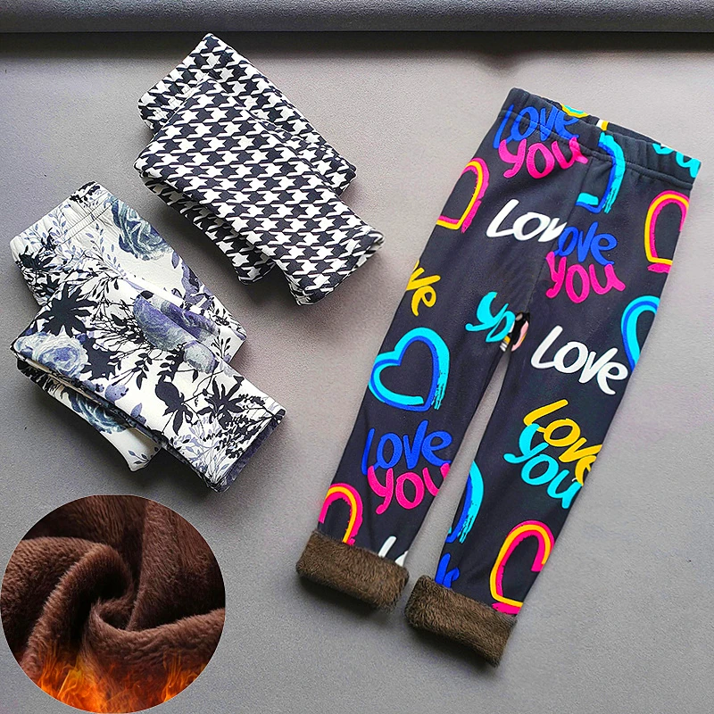 Spring Autumn Girls Pants Winte Baby Girls Thin Fleece Leggings Sweet Retro Camouflage Floral Slim Trousers Children Clothing