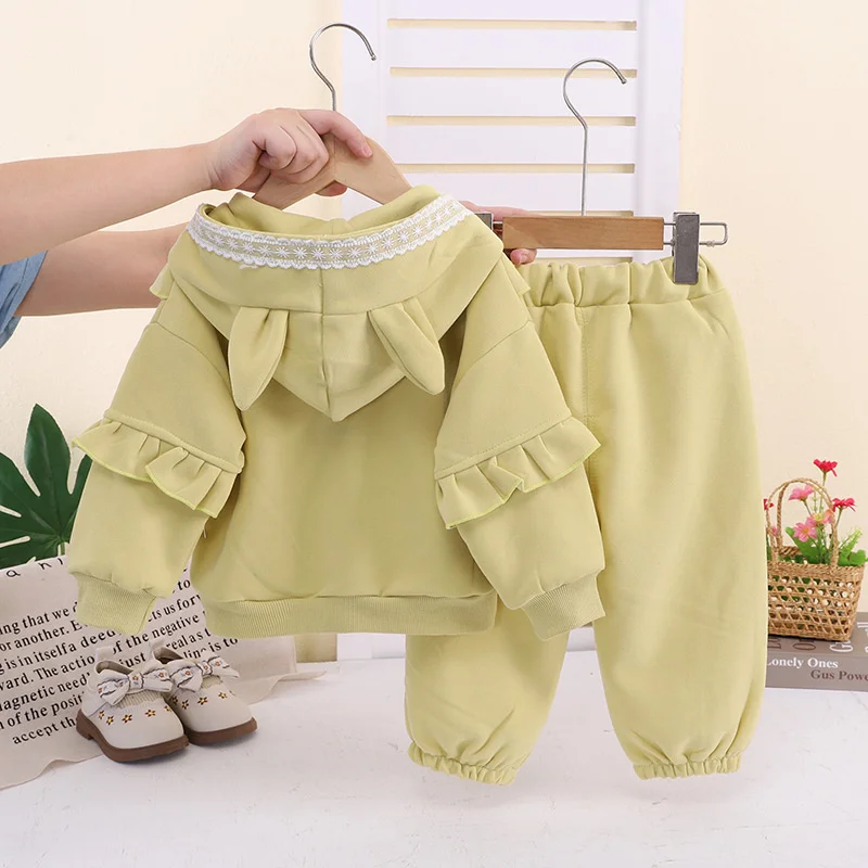 Baby Cute Casual Suits Children Comfortable Hooded Coat+Pants 2Pc Outfits Girls Spring Autumn Outdoor Versatile Daily Clothes
