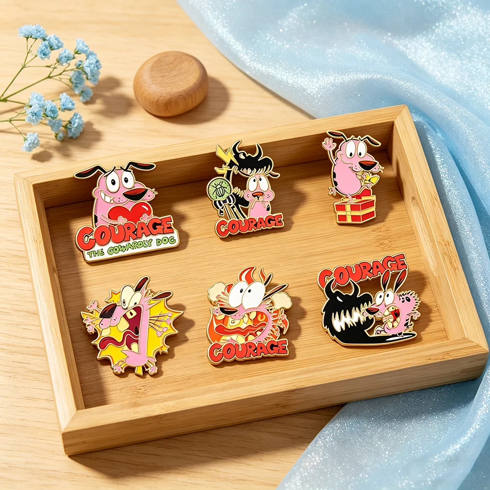 6pcs Anime Cowardly Enamel Pins Metal Lapel Brooch Badges for Backpacks Fashion Jewelry Accessory Gifts