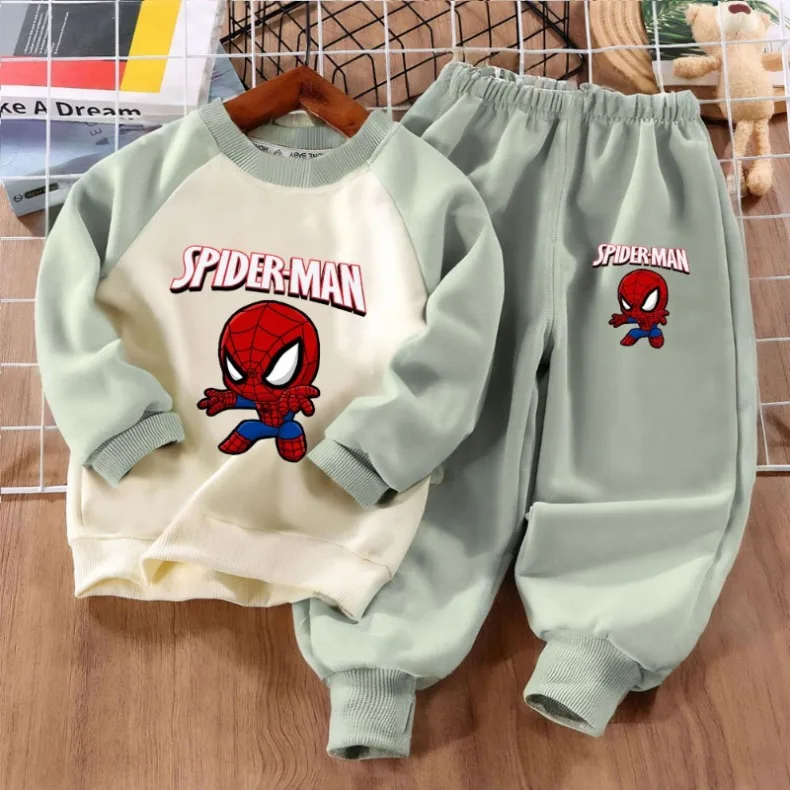 New Fashion Cartoon Print Boys Spliced Sweatshirts Two Piece Sets Kids O Neck Hoodies and Long Pant 2pcs Sets Kids Sport Clothes