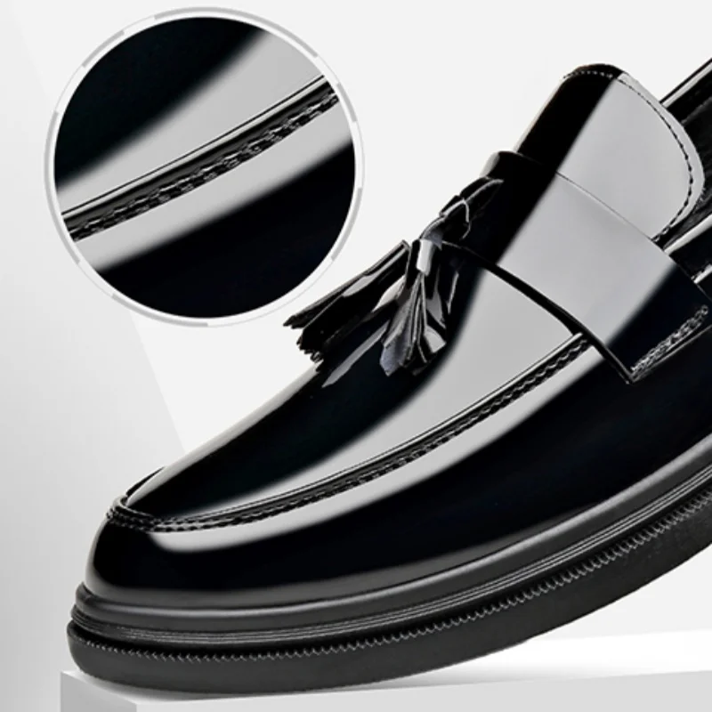 Patent Leather Mens Loafers Fashion Men‘s Casual Shoes Black Business Shoes Office Work Shoes Party Wedding Formal Dress Shoes