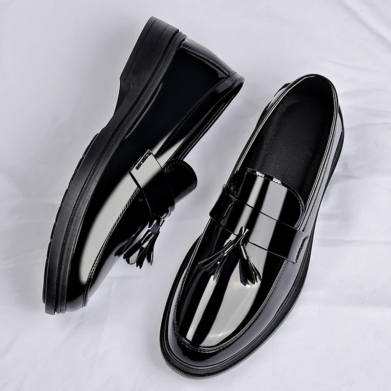 Patent Leather Mens Loafers Fashion Men‘s Casual Shoes Black Business Shoes Office Work Shoes Party Wedding Formal Dress Shoes