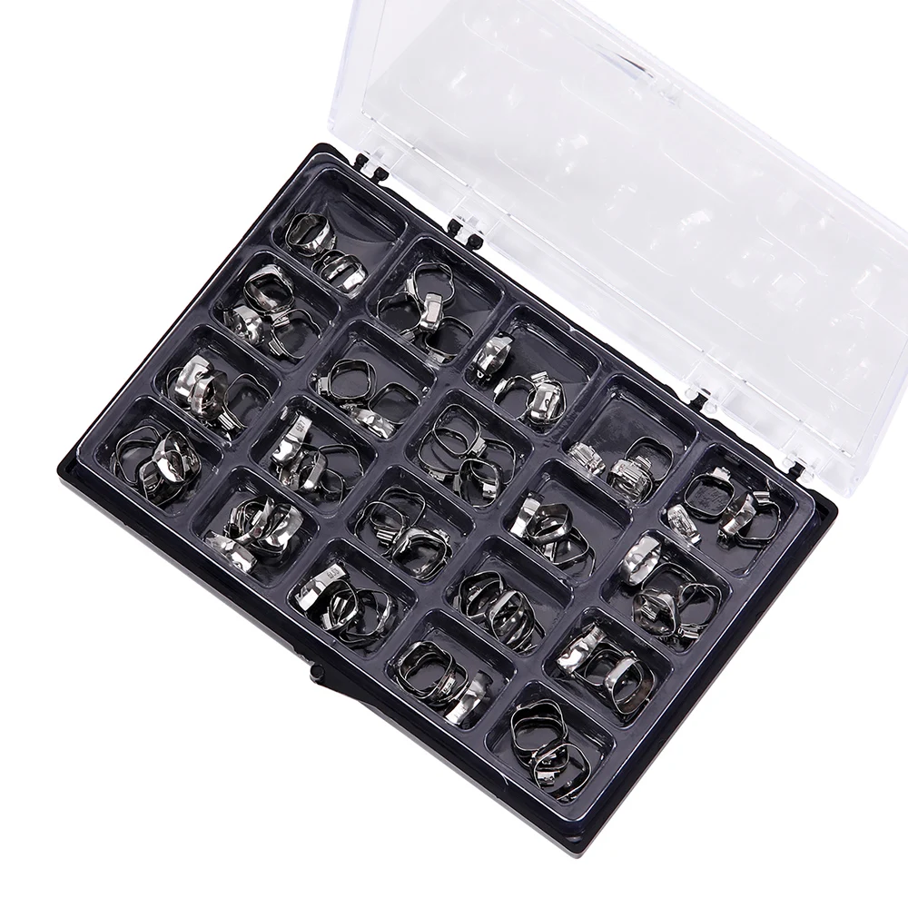 AZDENT 80 Pcs/Box Stainless Steel Dental Orthodontic Bands with Buccal Tube First Molar Roth/MBT 022" 16#-35# Buccal Tubes