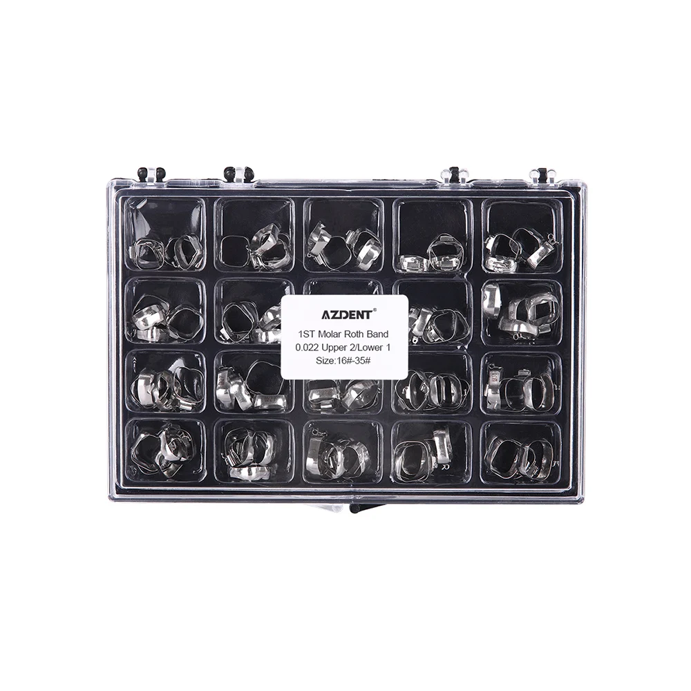 AZDENT 80 Pcs/Box Stainless Steel Dental Orthodontic Bands with Buccal Tube First Molar Roth/MBT 022" 16#-35# Buccal Tubes