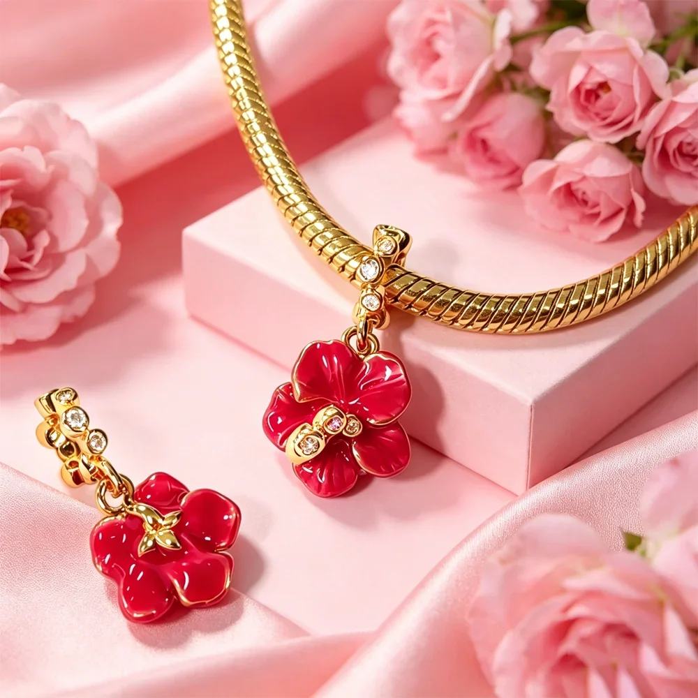 925 Silver Golden Zircon Love Rose Heart Letter Love Key Floral Charms Beads Fit Bracelet Pendant DIY Jewelry for Women Gift