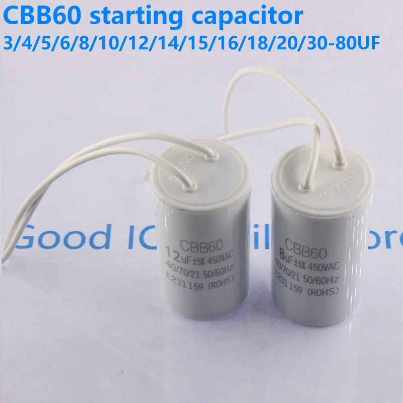 450V 3UF 4UF 5UF 6UF 8UF 10UF 12UF 15UF 18UF 20UF 25UF 30UF 35UF 40UF 45UF 50UF Motor Run Capacitors CBB60 Spade Tabs 450VAC