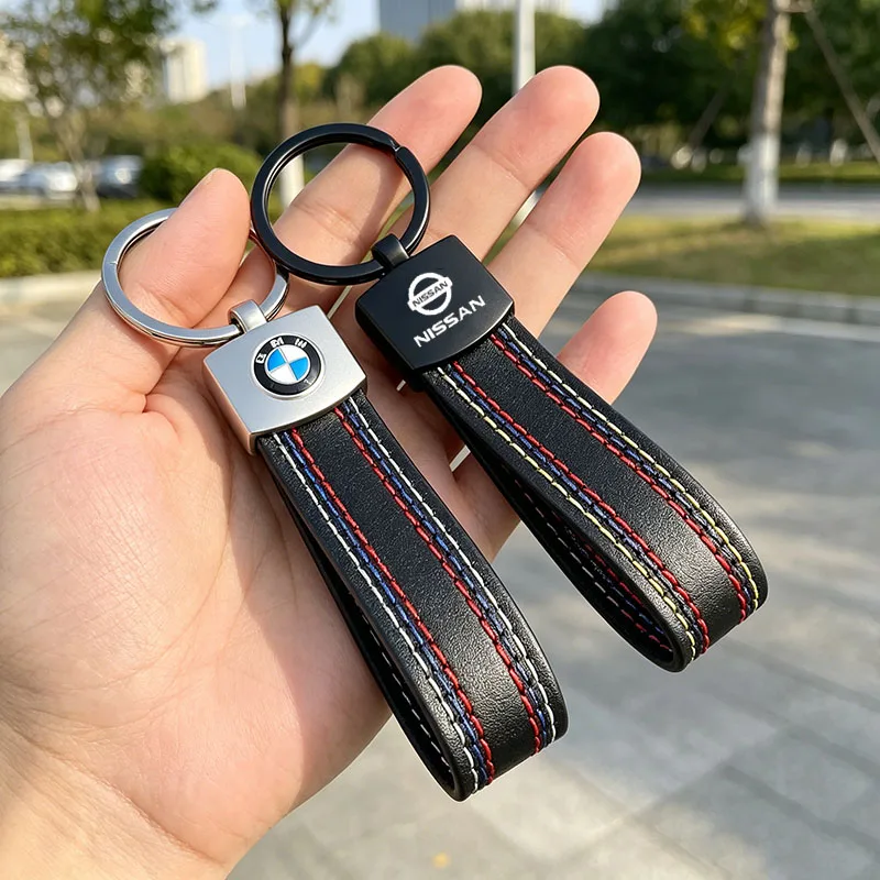 Leather Car Key Chains Man Women Keyring Pendant for Nissan BMW Decoration