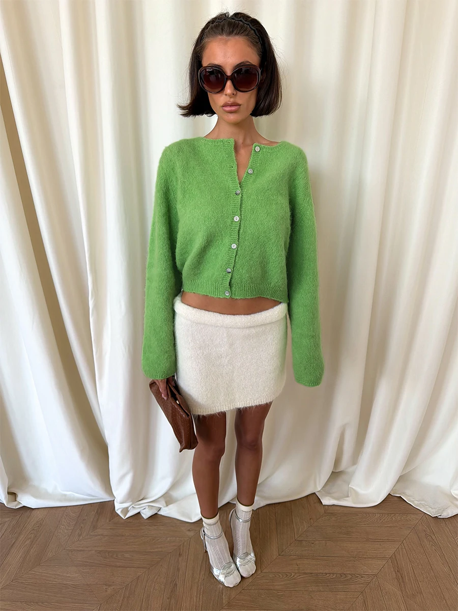 Bornladies 2026 New Lazy Style Cardigan Women's Spring and Autumn Loose Round Neck Knitted Jacket Soft Long Sleeved Sweater