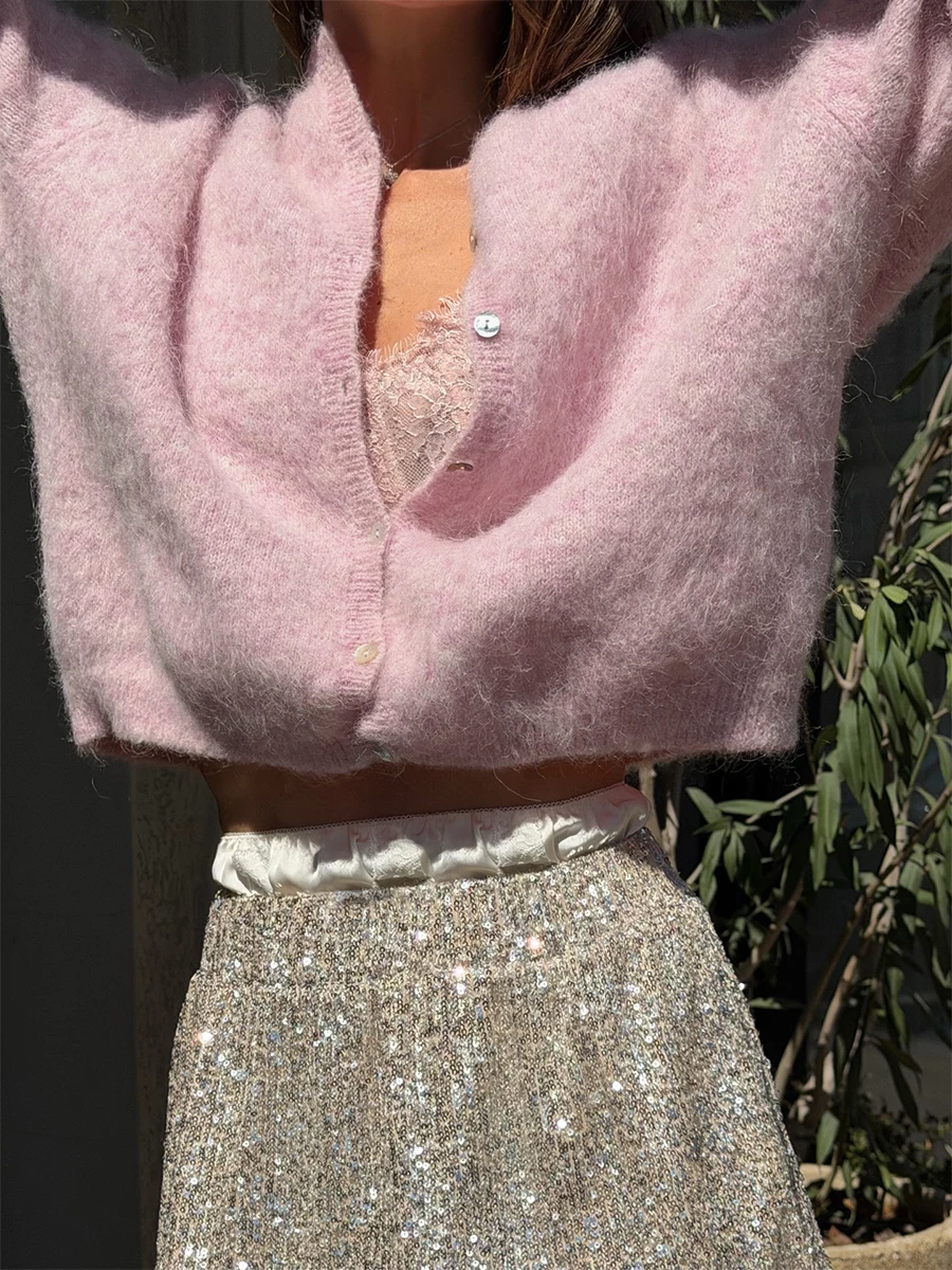 Bornladies 2026 New Lazy Style Cardigan Women's Spring and Autumn Loose Round Neck Knitted Jacket Soft Long Sleeved Sweater