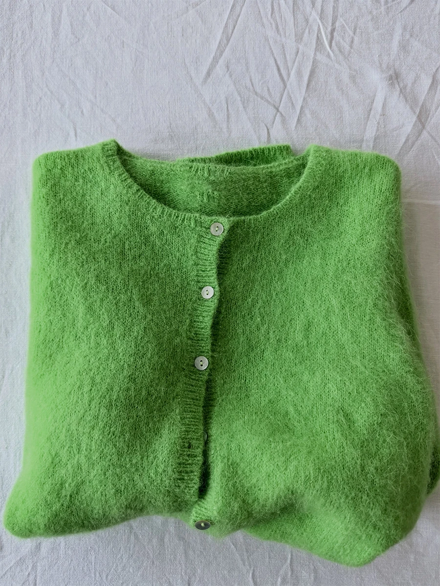 Bornladies 2026 New Lazy Style Cardigan Women's Spring and Autumn Loose Round Neck Knitted Jacket Soft Long Sleeved Sweater