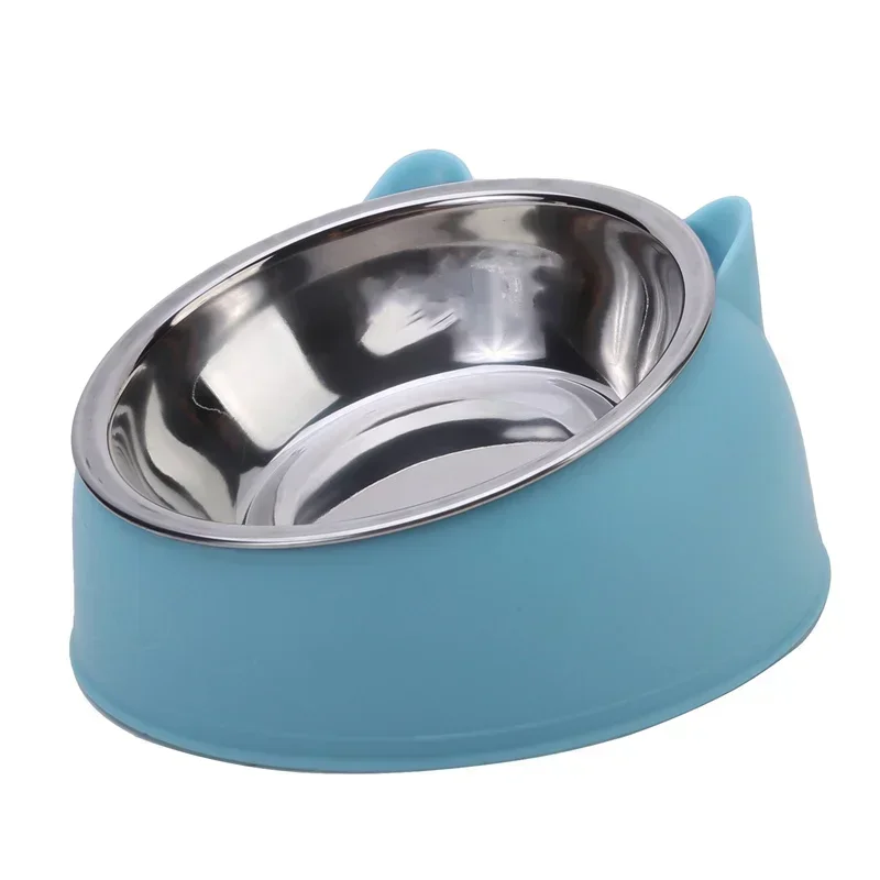 Trendy Stainless Steel Cat Dog Double Bowl 15 Degree Inclined Anti Neck Strain Pet Feeder Slant Mouth Best Selling Pet Supplies