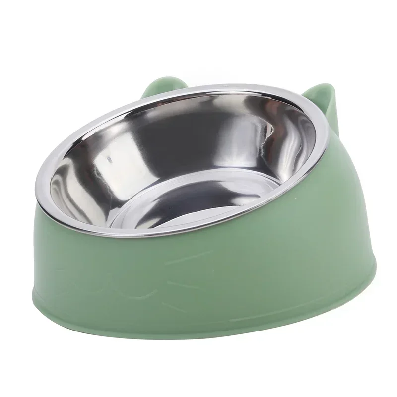 Trendy Stainless Steel Cat Dog Double Bowl 15 Degree Inclined Anti Neck Strain Pet Feeder Slant Mouth Best Selling Pet Supplies