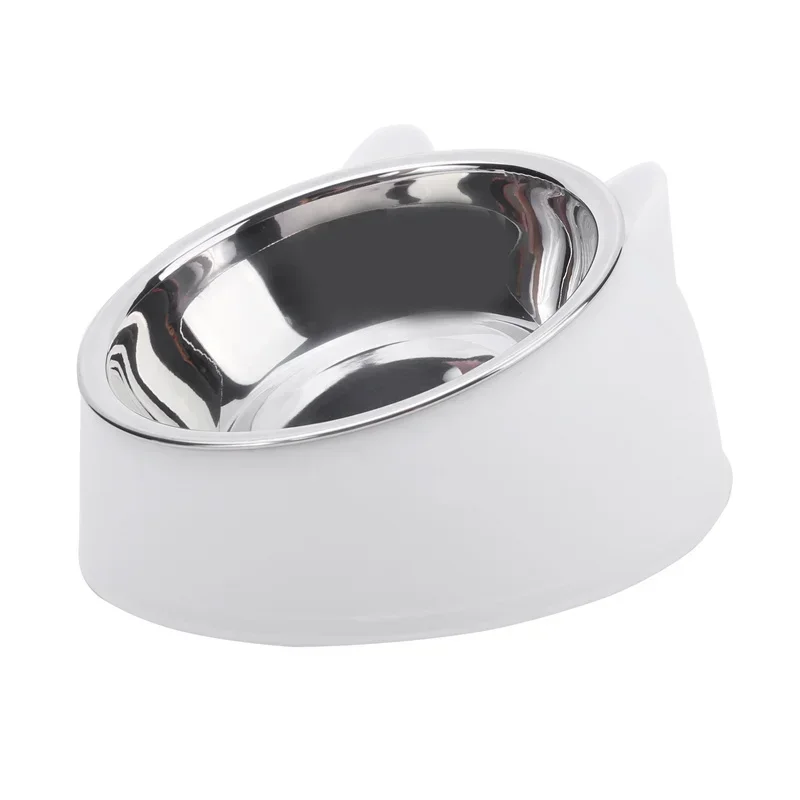 Trendy Stainless Steel Cat Dog Double Bowl 15 Degree Inclined Anti Neck Strain Pet Feeder Slant Mouth Best Selling Pet Supplies