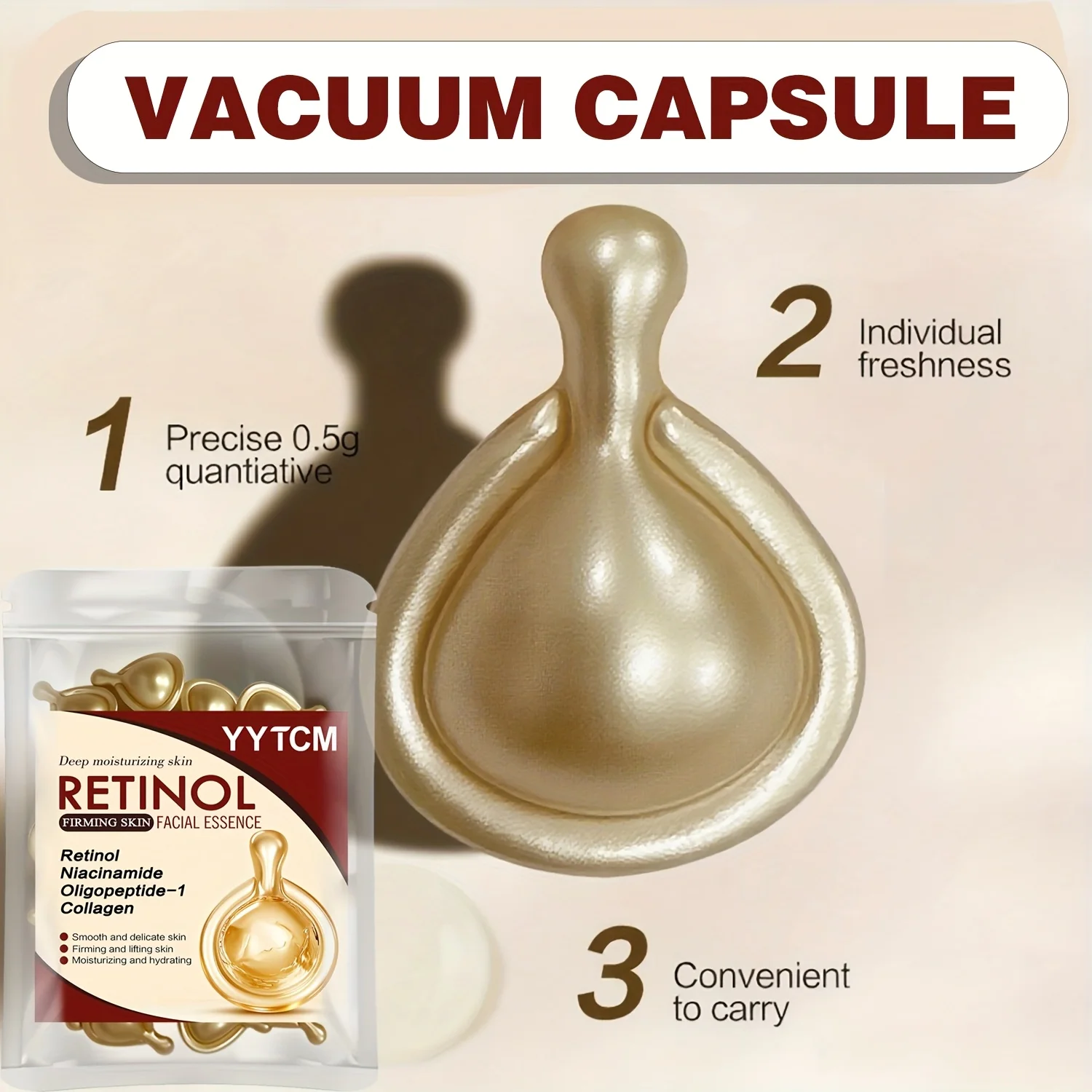 Retinol Firming Facial Moisturizing Essence Capsules, Retinol Facial Essence, Contains Hydrolyzed Collagen, Niacinamide, Deep Moisturizing (0.5Gx30 Capsules)/Bag-1 Bag