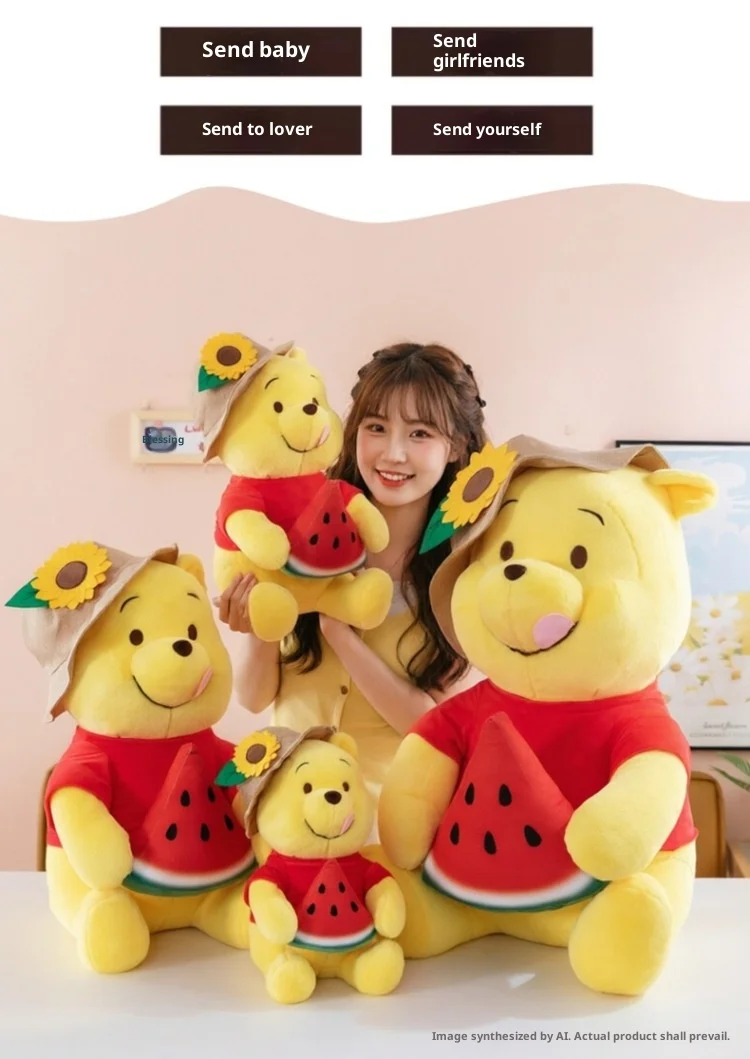 Watermelon Holding Winnie Bear Plush Toy Kawaii Cartoon Bear Stuffed Pillow Home Decoration  Pillow Sofa Cushion Birthday Gift