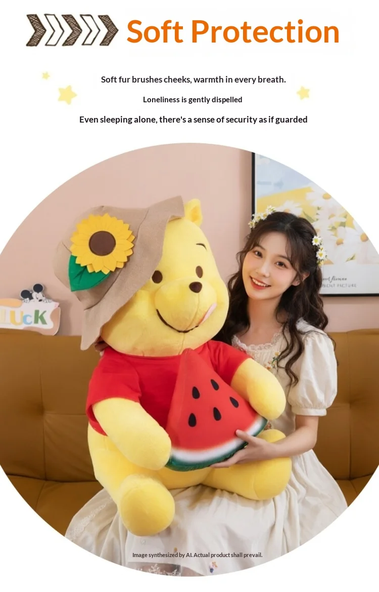 Watermelon Holding Winnie Bear Plush Toy Kawaii Cartoon Bear Stuffed Pillow Home Decoration  Pillow Sofa Cushion Birthday Gift