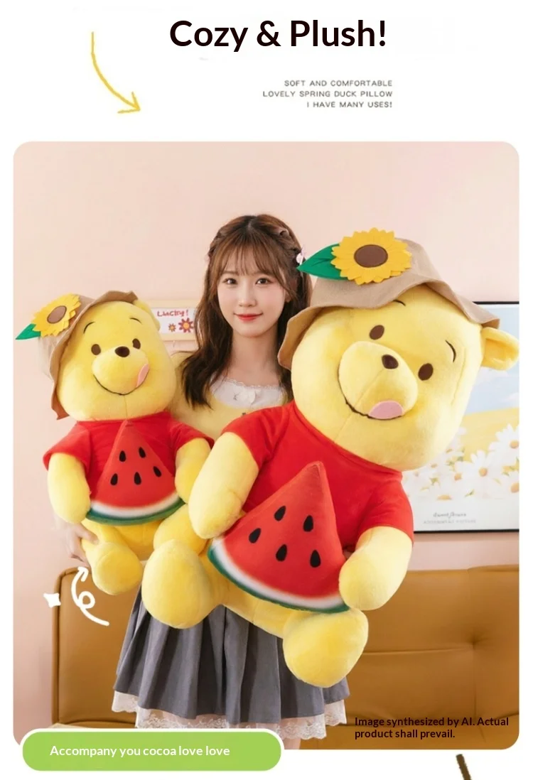 Watermelon Holding Winnie Bear Plush Toy Kawaii Cartoon Bear Stuffed Pillow Home Decoration  Pillow Sofa Cushion Birthday Gift
