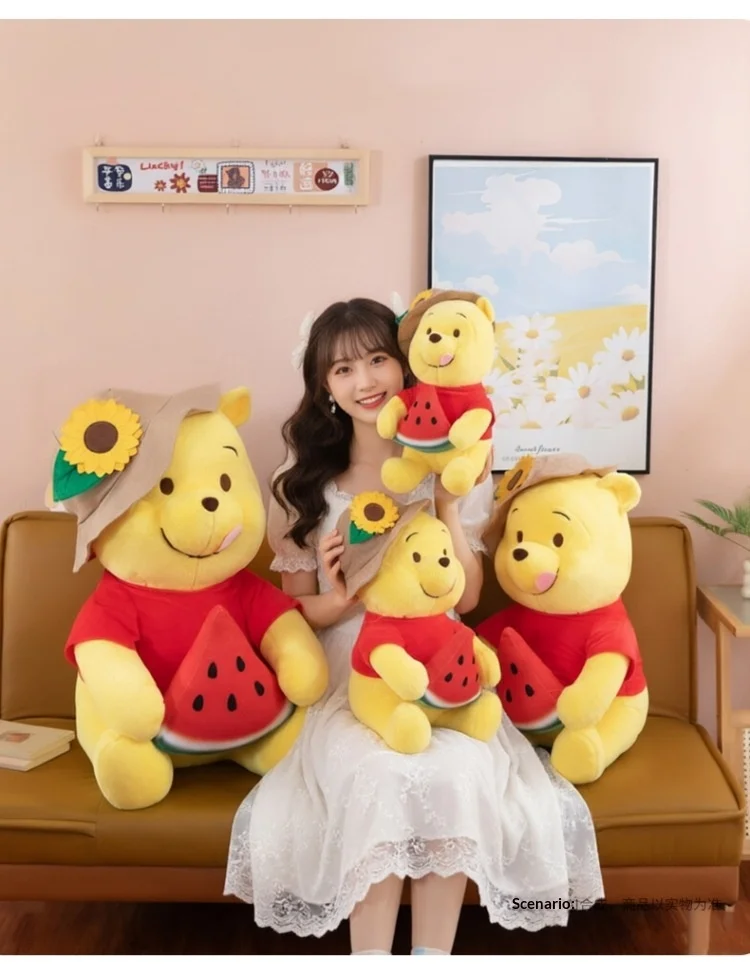 Watermelon Holding Winnie Bear Plush Toy Kawaii Cartoon Bear Stuffed Pillow Home Decoration  Pillow Sofa Cushion Birthday Gift