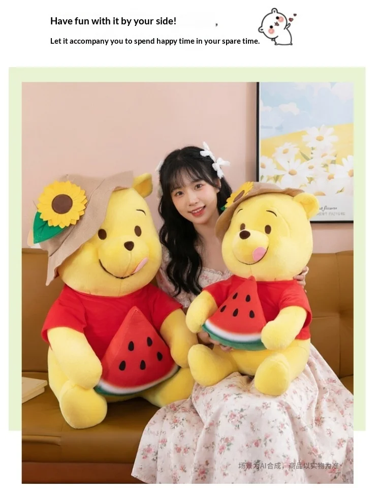 Watermelon Holding Winnie Bear Plush Toy Kawaii Cartoon Bear Stuffed Pillow Home Decoration  Pillow Sofa Cushion Birthday Gift