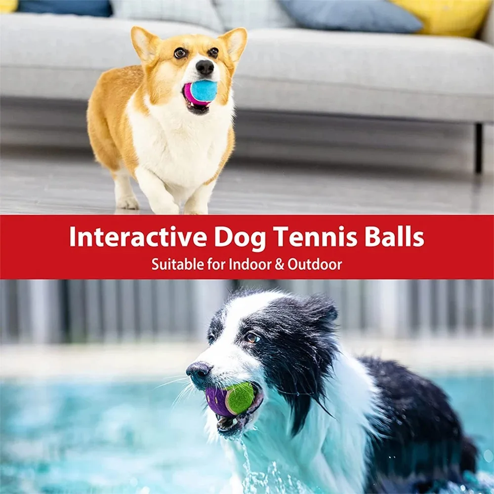 OUZEY 4Pcs/Set Pets Dog Squeaky Tennis Ball Toys Bite Resistant High Bounce Sound Rubber Ball for Small Medium Dogs Training Toy