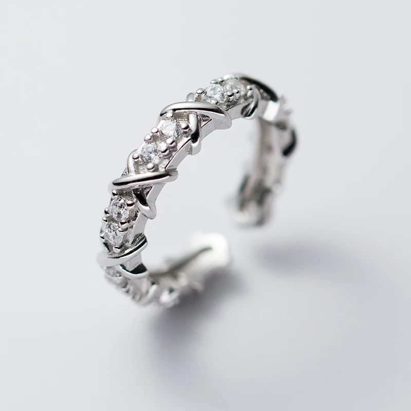 YIZIZIAI Female Luxury Micro Pave Zircon Bandages X-shape Ring for Women Wedding Band Rings for women Bridal Party Jewelry Gift