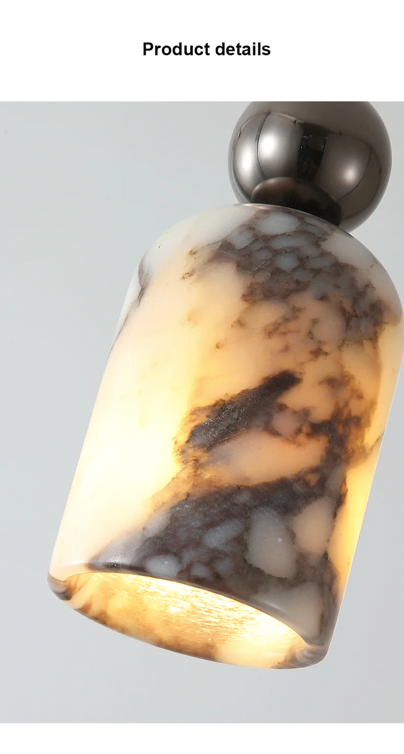 Luxury Black Metal Natural Marble Pendant Light Fixture E27 Mini Hanging Lamp for Bedroom Bedside Dining Room Decor