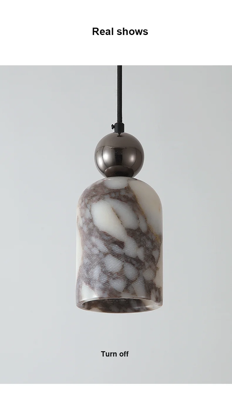 Luxury Black Metal Natural Marble Pendant Light Fixture E27 Mini Hanging Lamp for Bedroom Bedside Dining Room Decor