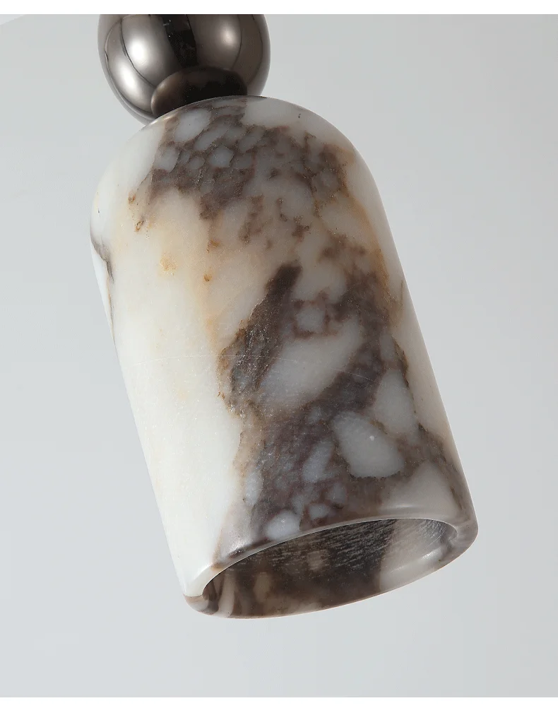 Luxury Black Metal Natural Marble Pendant Light Fixture E27 Mini Hanging Lamp for Bedroom Bedside Dining Room Decor