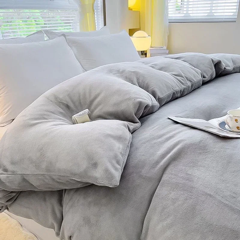 1Pc Solid Color Milk Velvet Quilt Cover Simple Flannel Duvet Cover for Autumn Winter Skin-Friendly Warm Bedding for Single Queen