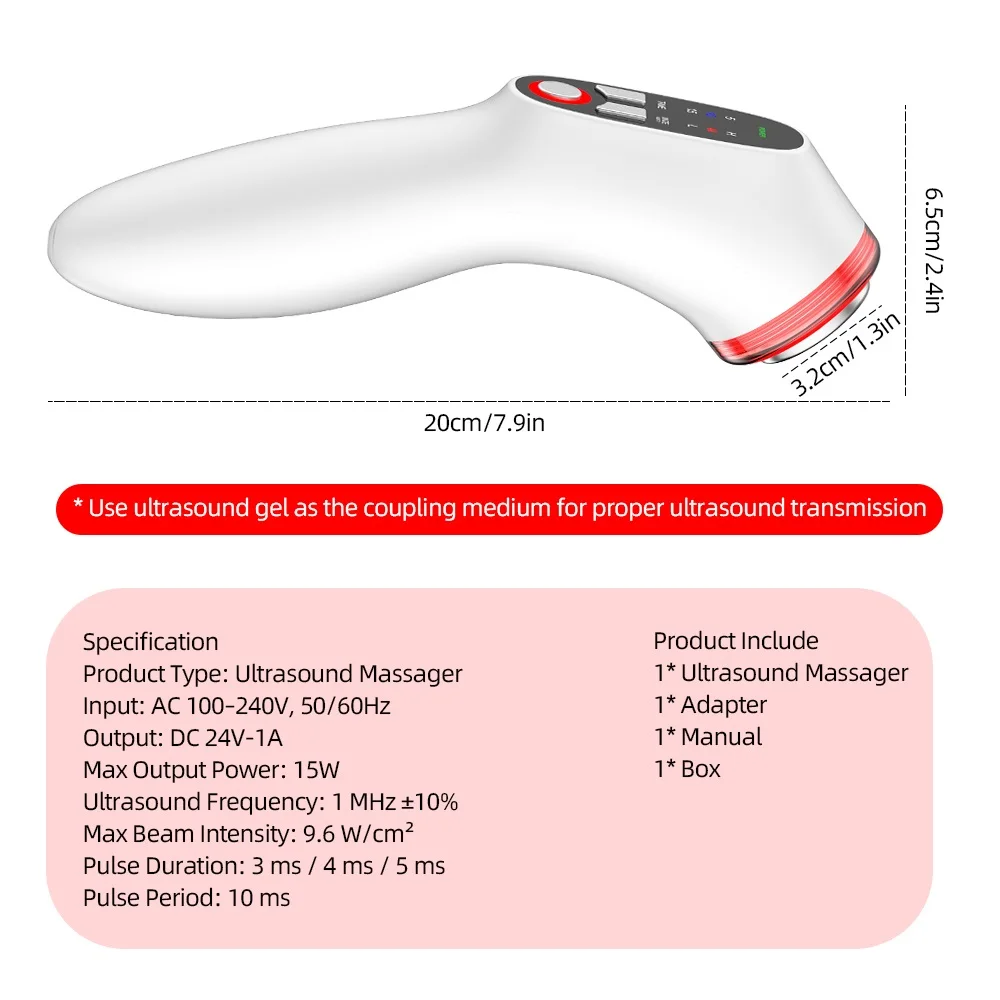 1MHz Handheld Ultrasound Physiotherapy Device Portable Body Massager with 3 Intensity Timer Settings for Muscle Relaxation
