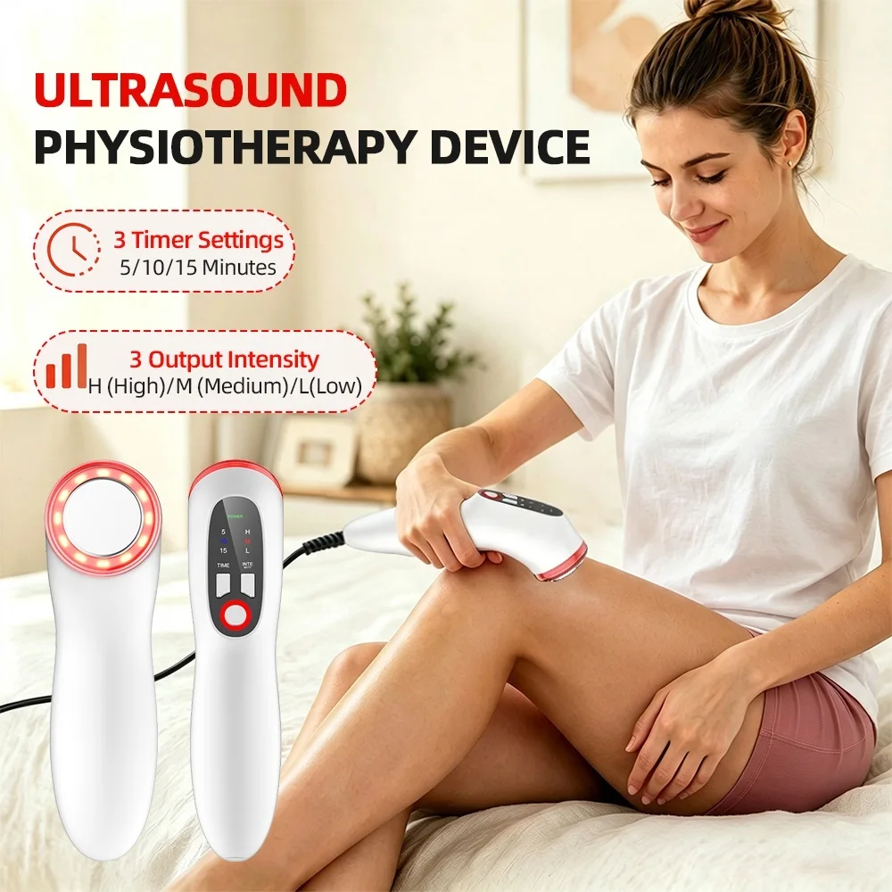 1MHz Handheld Ultrasound Physiotherapy Device Portable Body Massager with 3 Intensity Timer Settings for Muscle Relaxation