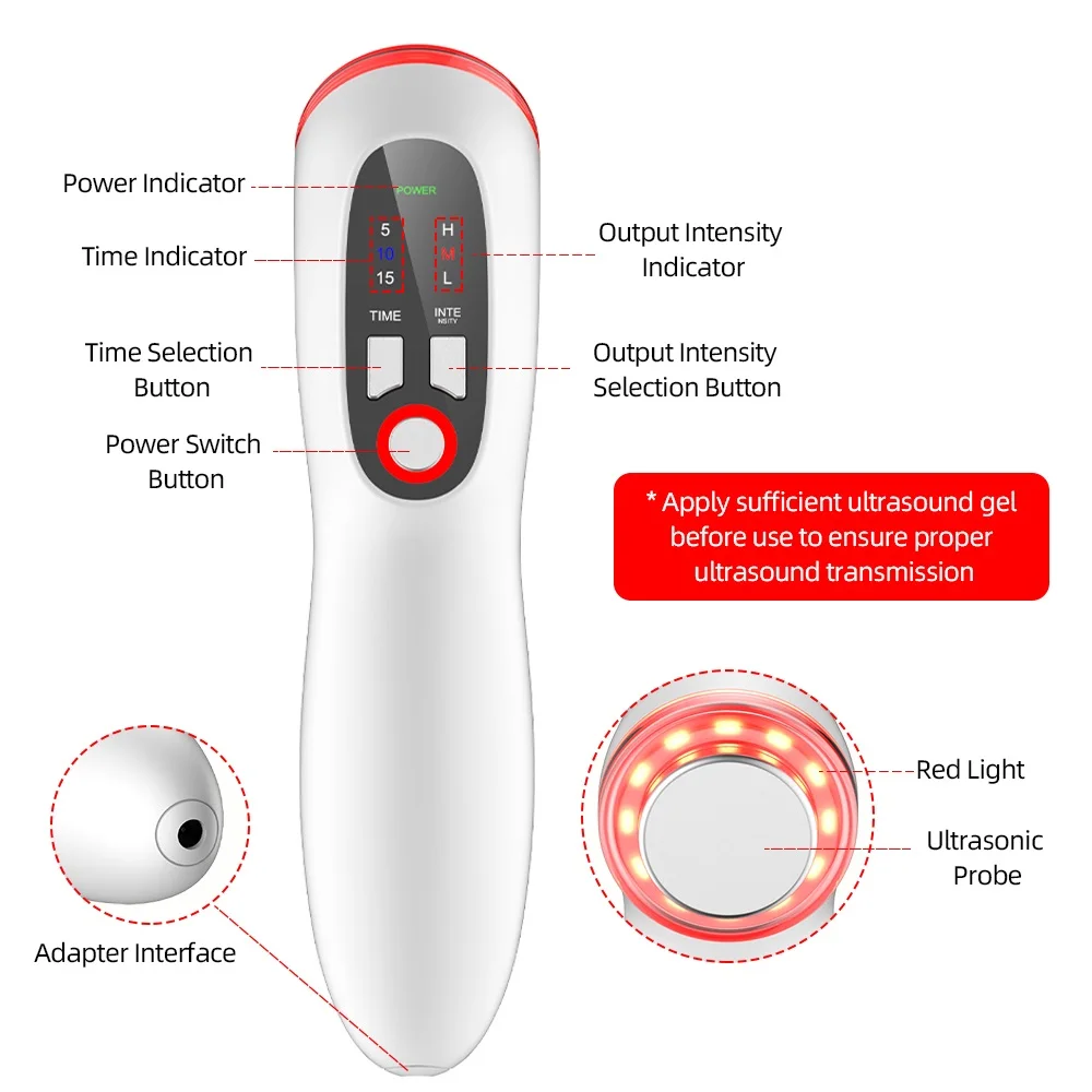 1MHz Handheld Ultrasound Physiotherapy Device Portable Body Massager with 3 Intensity Timer Settings for Muscle Relaxation
