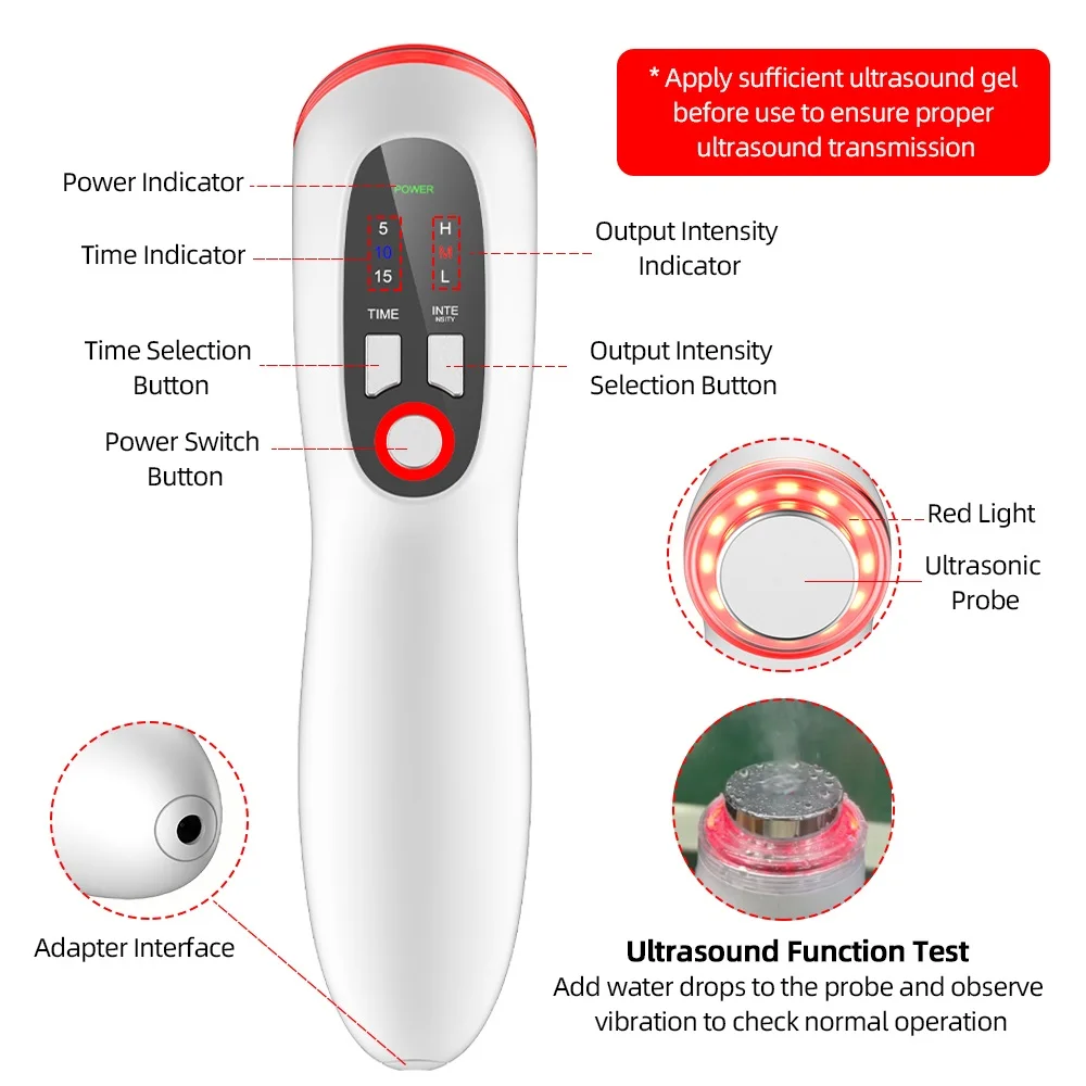 1MHz Handheld Ultrasound Physiotherapy Device Portable Body Massager with 3 Intensity Timer Settings for Muscle Relaxation