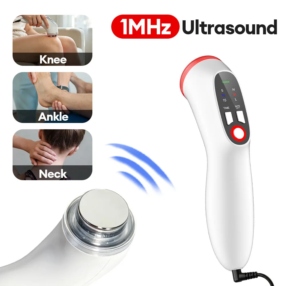 1MHz Handheld Ultrasound Physiotherapy Device Portable Body Massager with 3 Intensity Timer Settings for Muscle Relaxation