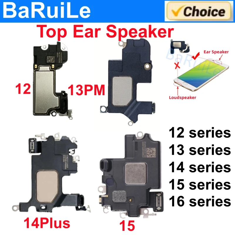 BaRuiLe 1pcs Top Ear Speaker Earpiece for iPhone 13 14 15 Pro Max 12 Mini 16 Plus 16E Sound No Flex Cable Repair Parts
