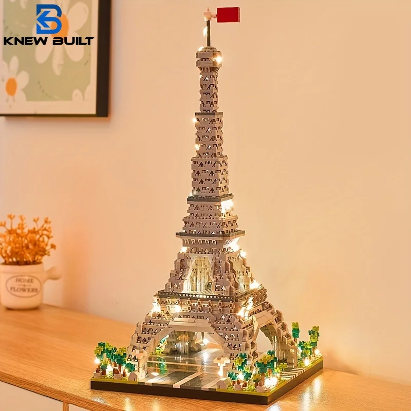 Knew Built Exquisite Paris Eiffel Tower Micro Mini Building Blocks Toys Set: LED Illuminated, Perfect Gift Illuminate Your World