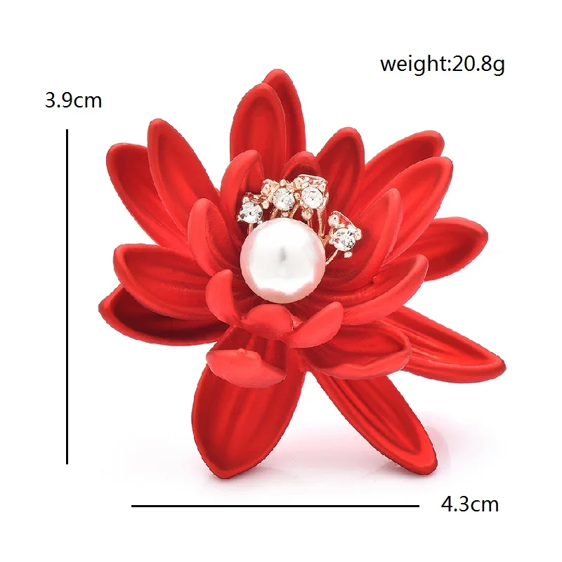 Wuli&baby Red Soft-paint Lotus Flowers Brooches Pins For Women Unisex Pretty New Year Christmas Brooch Gifts