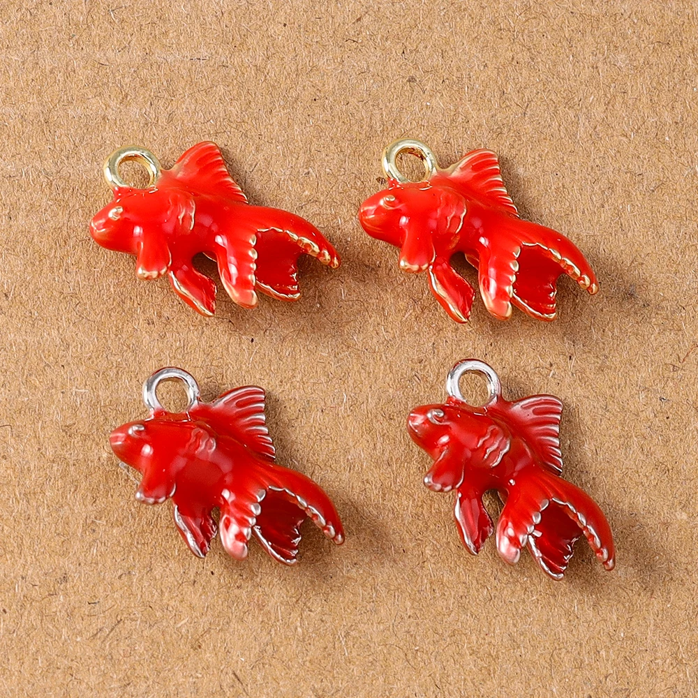 5pcs Cute Enamel Fish Charms Goldfish Pendants for Necklace Earrings Bracelet DIY Jewelry Making Accessories Supplies